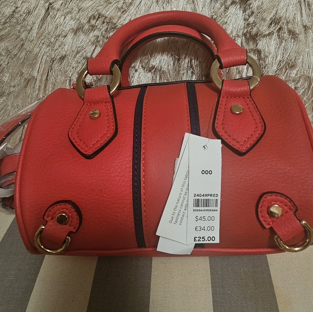 Topshop Red Satchel Bag with Gold Accents